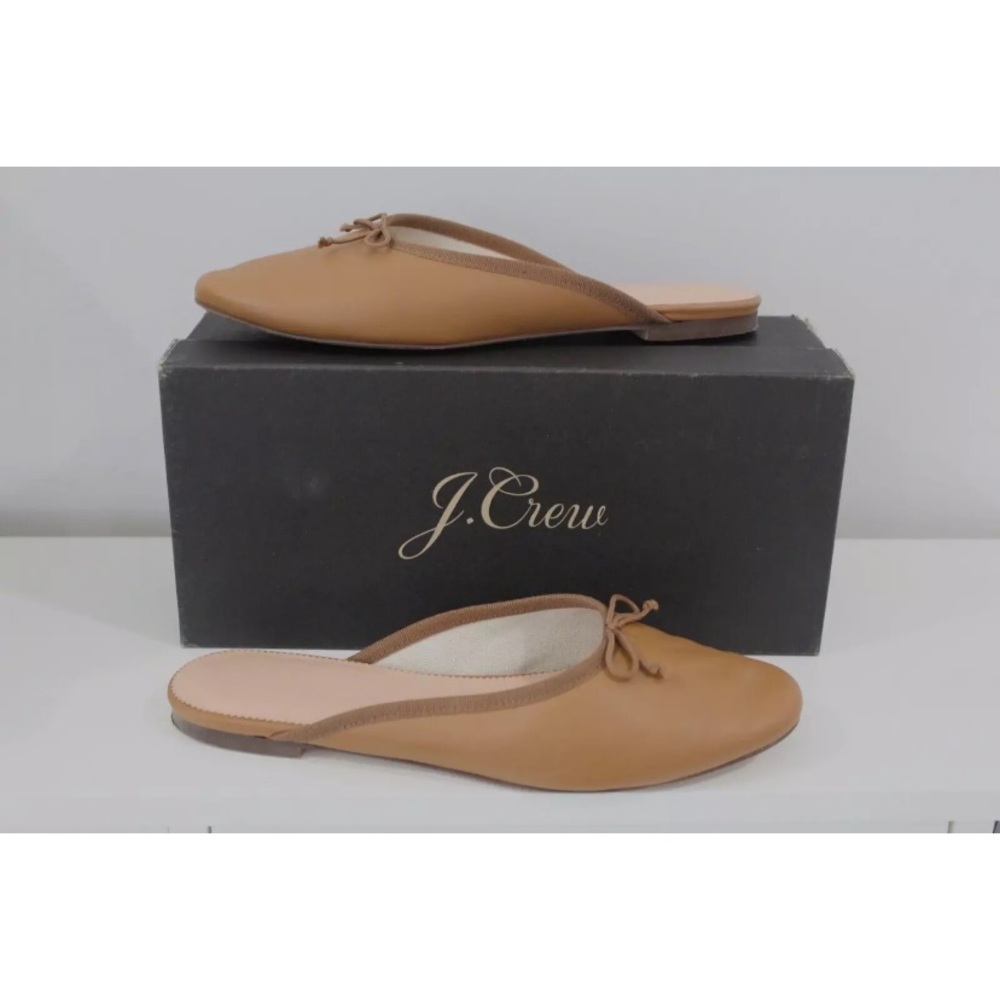 J CREW Zoe Tan Leather Zoe Ballet Mules Flats Shoes Sz 9